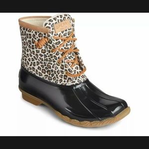 Sperry saltwater Duck Boots leopard